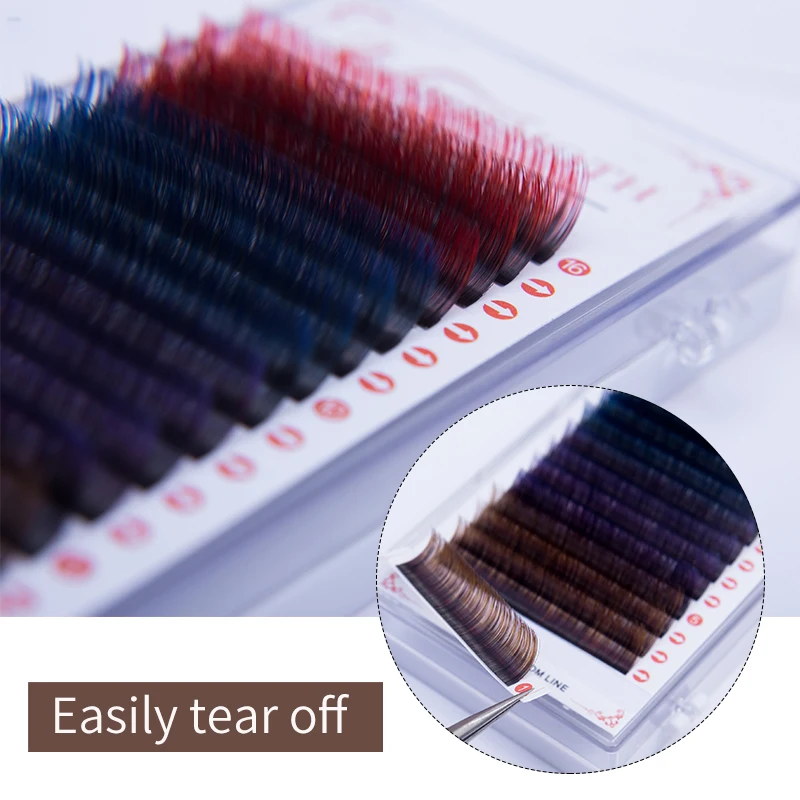 Color lashs mix in one tray, Gradually Red brown purple blue individual lash eyelash extension