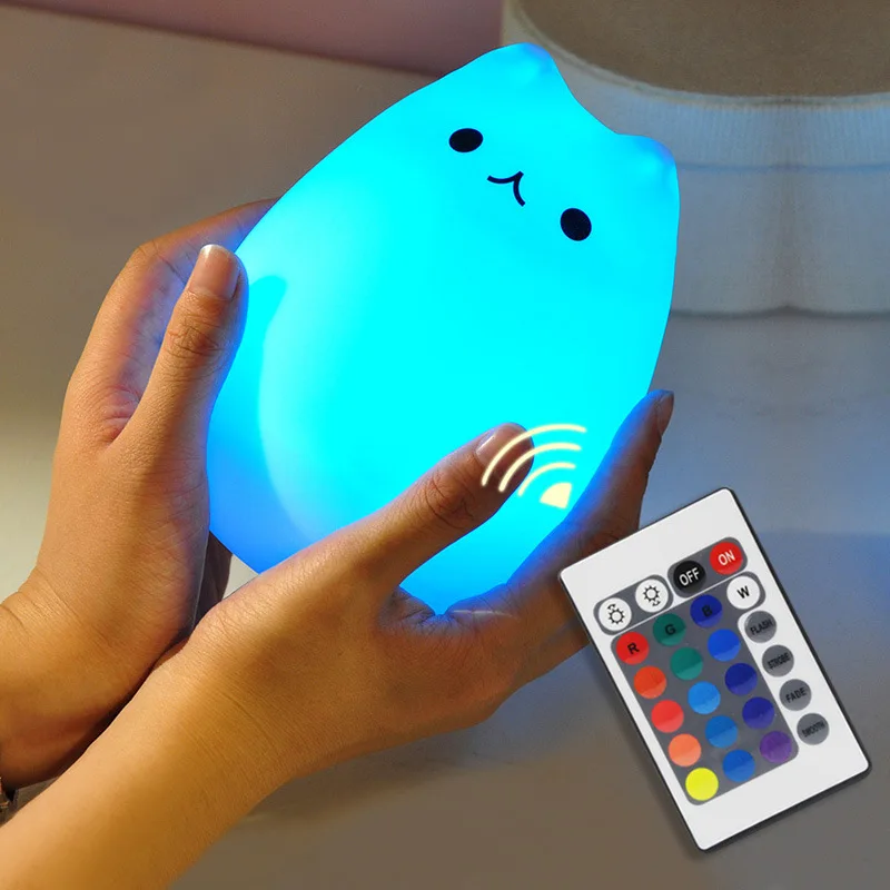 Cat LED Night Light Touch Sensor telecomando 16 colori dimmerabile USB ricaricabile lampada animale in Silicone per bambini regalo per bambini