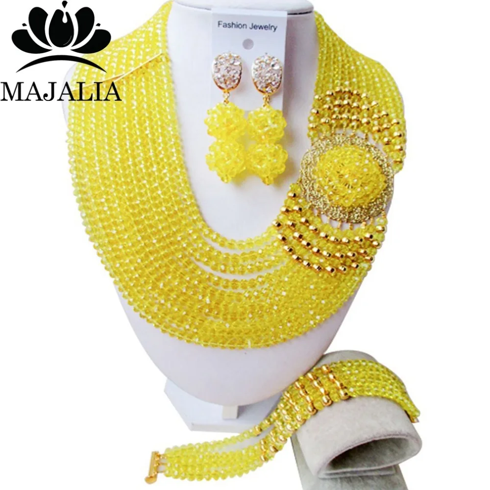 Classic Nigeria Wedding african beads jewelry set yellow Crystal necklace bracelet Bridal Jewelry sets Free shipping KL-1043