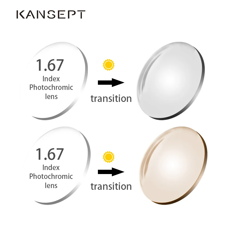 

KANSEPT 1.67 Index Photochromic Grey / Brown Aspheric Prescription Brand Resin Lenses Anti UV Oil Water Reflect Glasses Lens