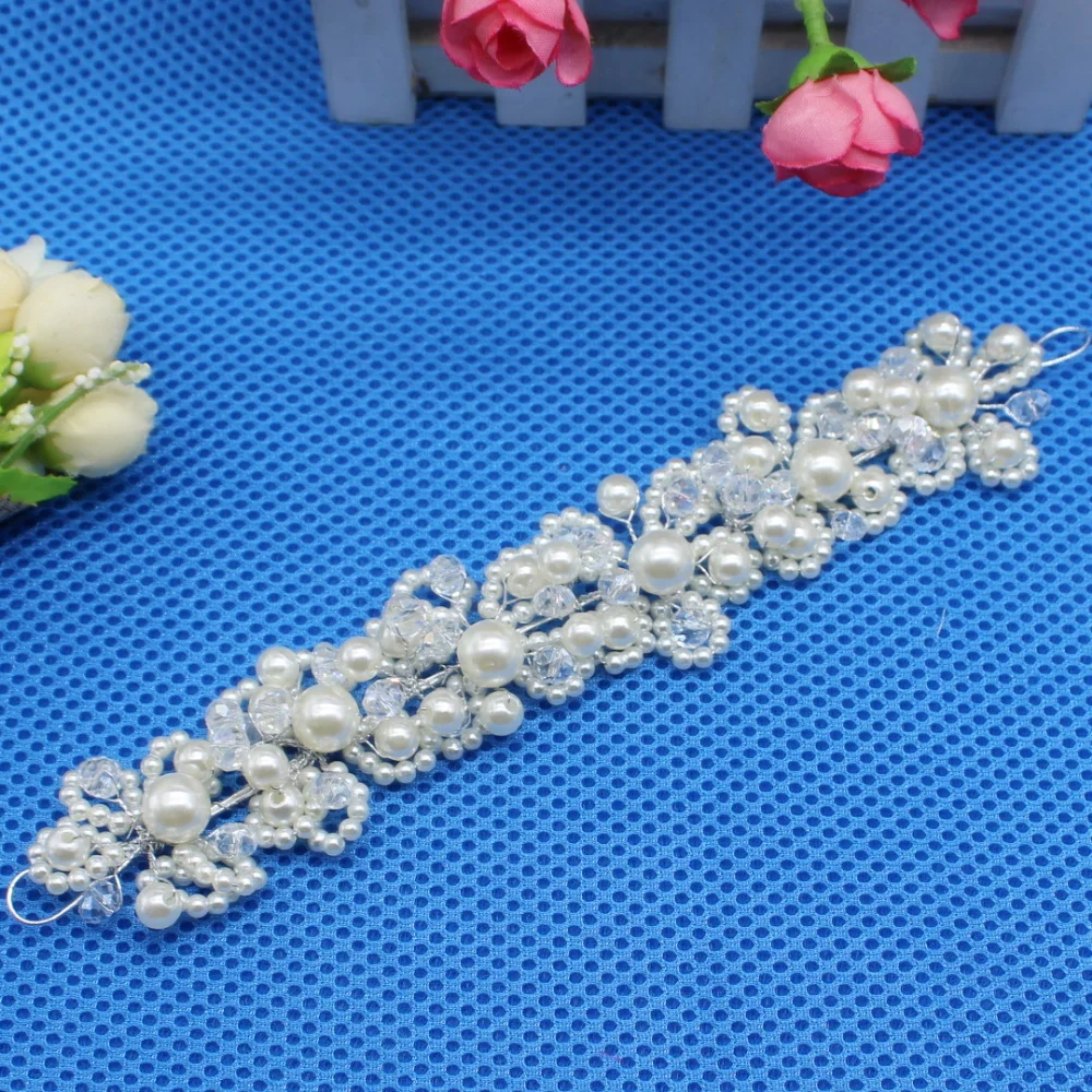 YACKALASI Cystal Diamond Headwear Rhinestone Bridal Hair Accessories 3D Floral Appliqued Wedding Lace Patches23*4cm