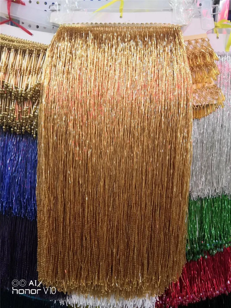 5 yards /bag gold 50 cm width tube beads ribbon fringe tassel for wedding dress /garment/decorative /dress decoration