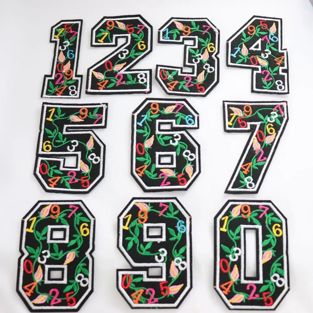 Number Patches Word Embroidered Iron on Patch Figure Digit for DIY Stripes Motif Arabic Numerals Appliques Garment Clothes Badge