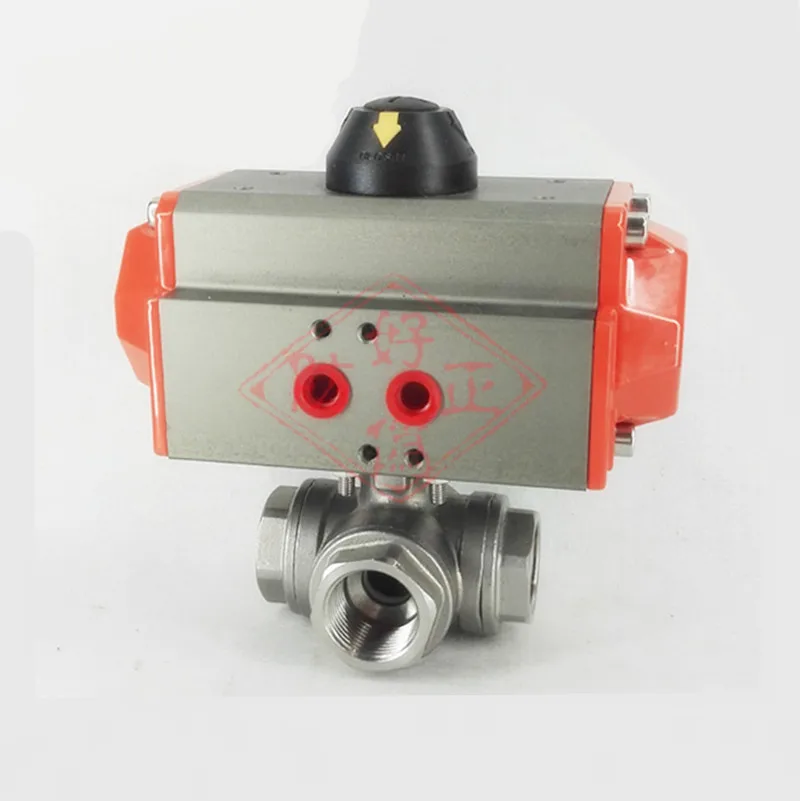 

G2-1/2" DN65 Stainless Steel 304 Three way T-port Pneumatic Ball Valve Double Acting PTFE Seal Water Air Oil