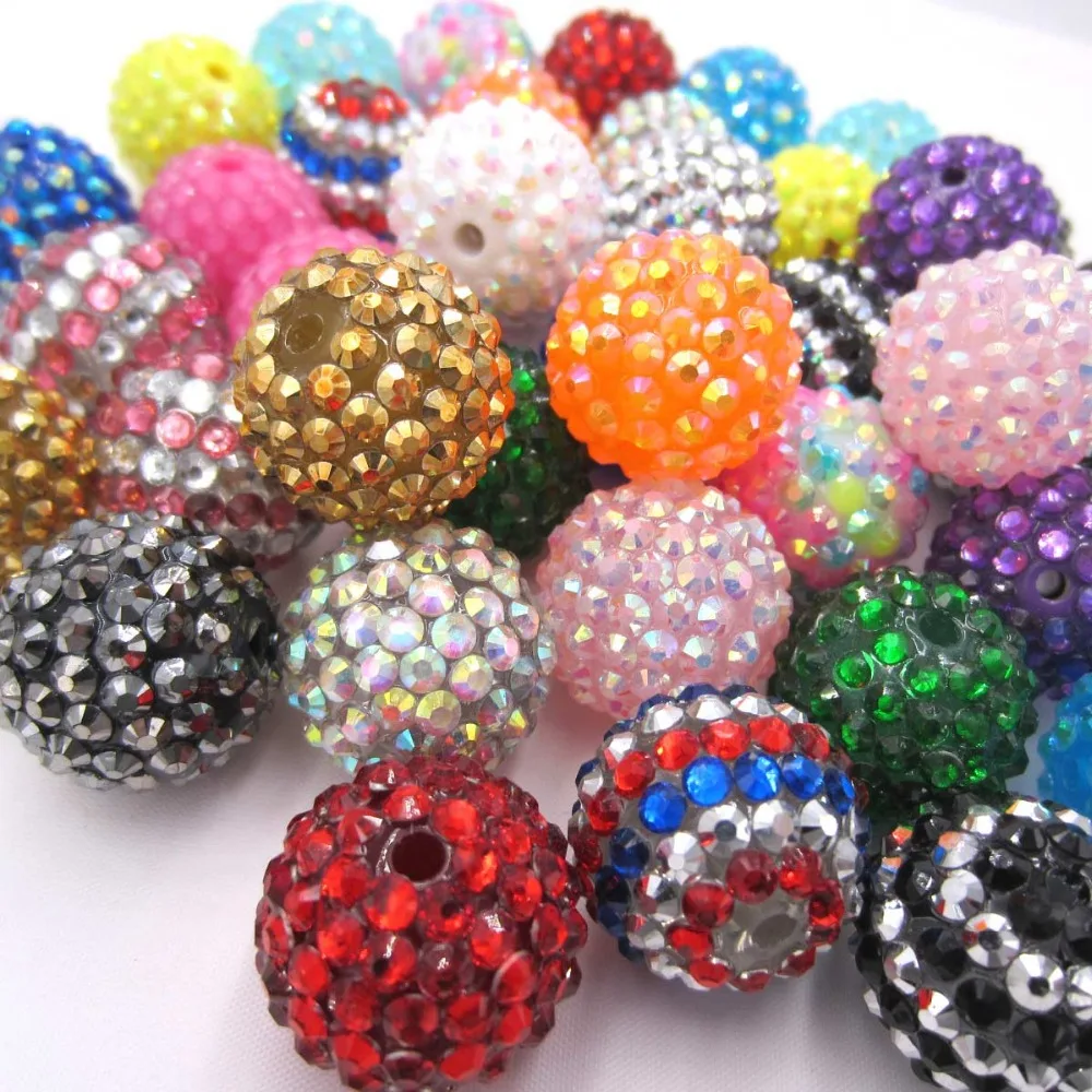 

Mix Color 50Pcs 20mm Chunky Resin Rhinestone Ball Beads DIY Women Bubblegum Girls Necklace Bracelet Making Accessories Wholesale