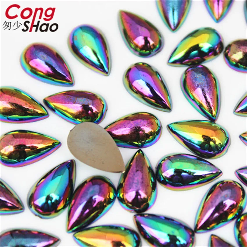 100pcs 8*13mm Teardrop AB Flatback Rhinestones Stick Crystals And Stones Acrylic Strass For DIY Clothes Crafts Decoration WC129