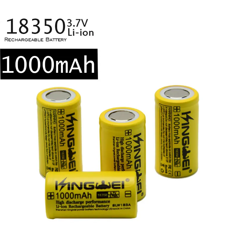 100 pz/lotto kingwei 18350 1000 mAh 3.7 V Batteria Ricaricabile Li-Ion Batteria Al Litio per Led Torcia Elettrica Della Macchina Fotografica Del Faro
