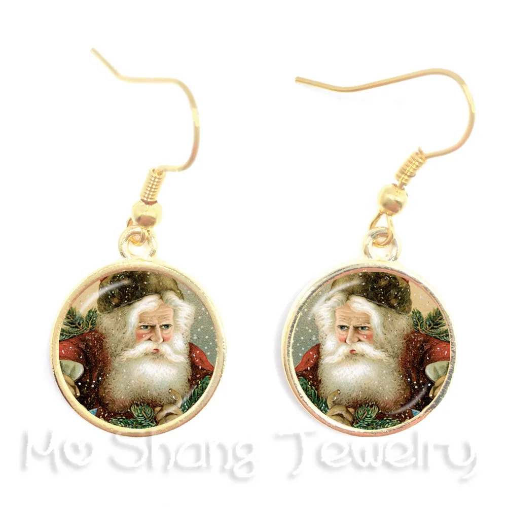 Spring Women Fashion Santa Claus Series Glass Cabochon Long Earrings For Women Jewelry Christmas Gift for her