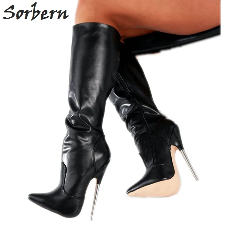 

Sorbern Plus Size Women Boots Metal Heels Large Size 36-46 Pointed Toe Unisex Gay Fetish18CM Thin Heels Streched Real Image