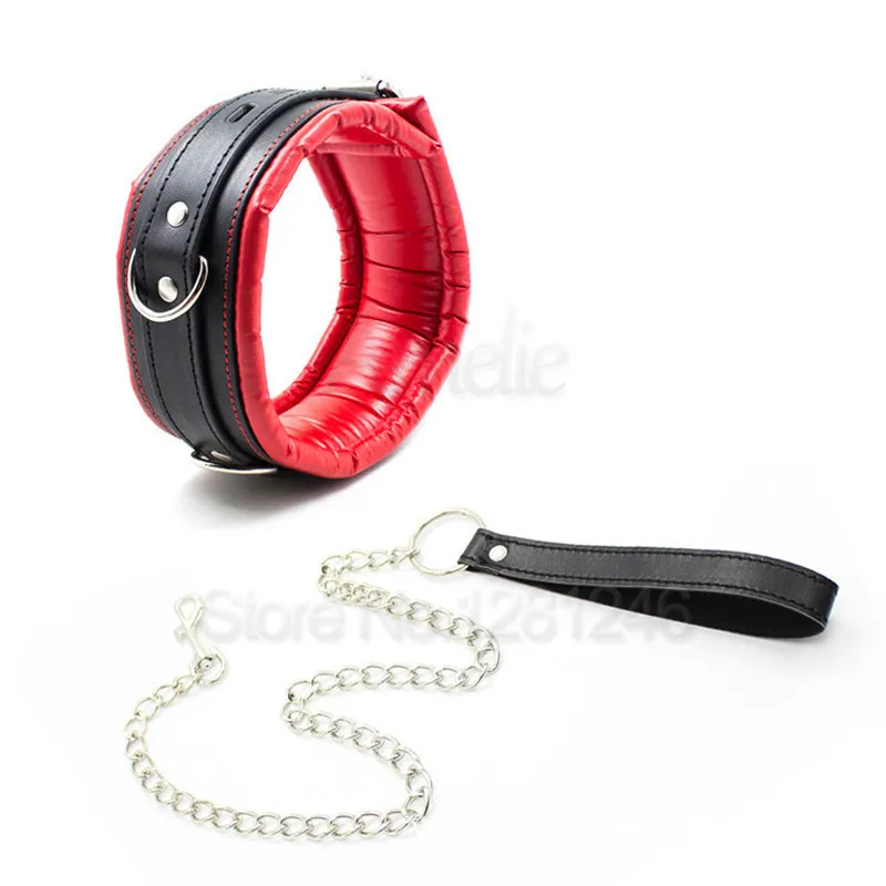 BDSM Leather Dog Collar Slave Bondage Belt With Chains Can Lockable, Fetish Erotic Sex Products Adult Toys For Woman Men Couples