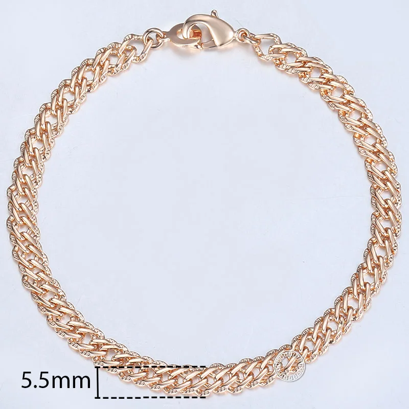 Womens Jewelry Set 585 Rose Gold Color Bracelet Necklace Set Hammered Venitian Chain Wholesale Dropshipping Jewelry  5.5mm KCS03