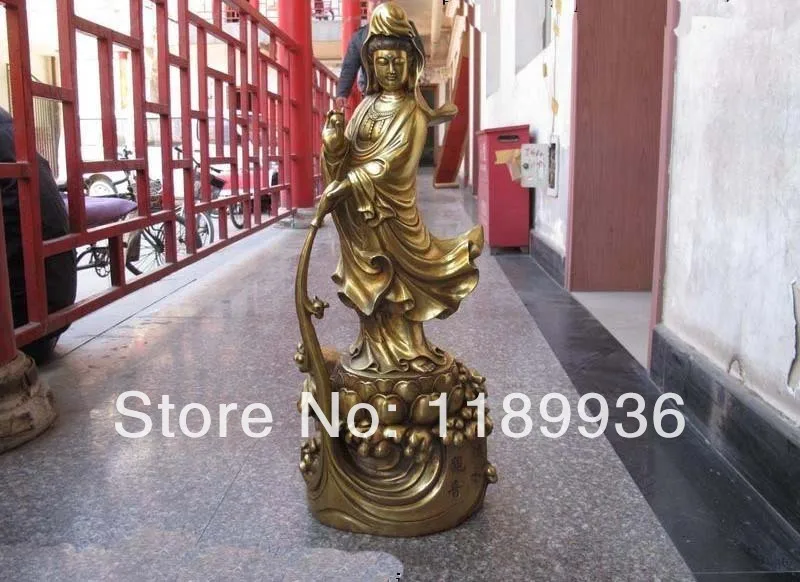 Tibet Buddhist Temple bronze Gilt Dripping Kwan-yin Bodhisattva buddha Statue