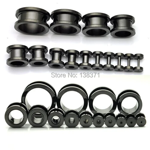 1.4 1.8 2 2.5 3 4 5 6 8 10 12 14 16 18mm Black White Pulley titanium steel Punk Men pierced earrings Hollow ear expander