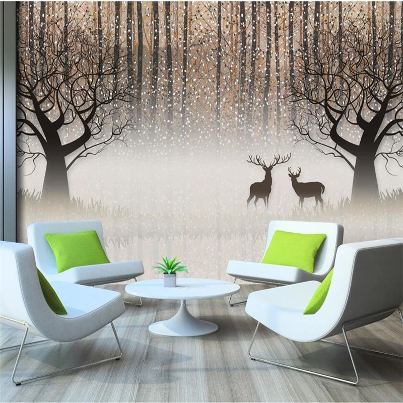 wellyu  papel de parede 3d  Custom wallpaper   Retro Nostalgic Forest Elk 3D TV Backdrop Decorative Painting  papel tapiz