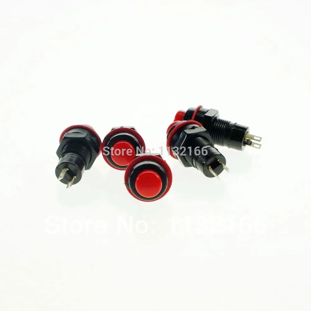 Red 2 Pin SPST OFF-ON 2A 125VAC Hole 10mm Maintained Push Button Switch