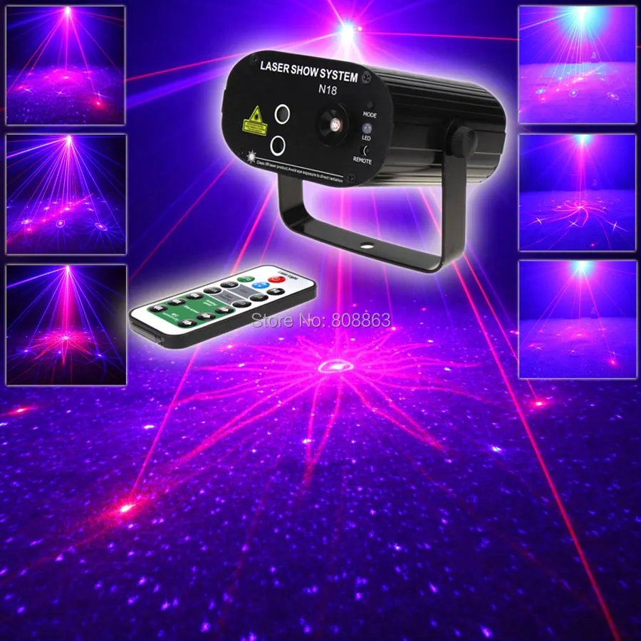 

ESHINY Mini Blue Led R&B Laser 18 Patterns Projector Remote Club Bar DJ Dance Disco School Party Lighting Effect Light N6T126