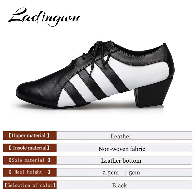 Ladingwu New Genuine Leather Shoes Men Ballroom Dance Shoes Man Soft Bottom Wedding Shoes Latin  Dance Shoes indoor Heel 2.5/4.5