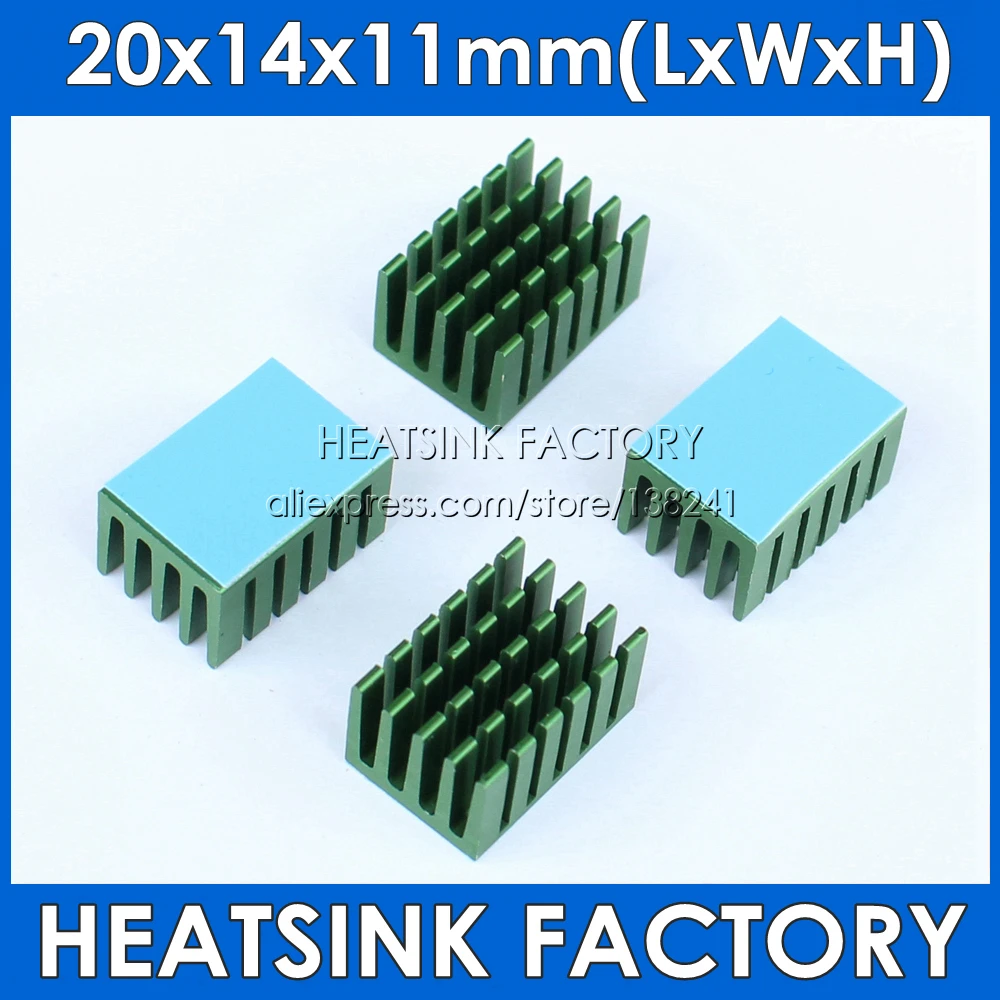 20x14x11mm Green Aluminum Cooling Heat Sink Cooler Radiator Heatsink With Thermal Conductive Heat Transfer Double Sided Tape