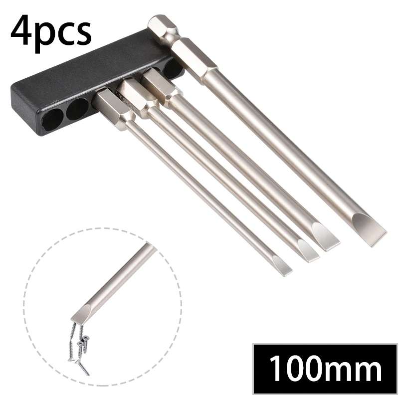 

HOEM 4Pcs/set 100mm Slotted Tip Magnetic Slotted Screwdrivers Bits Flat Head Slotted Screwdriver Set S2 Alloy Steel2.0-6.0mm