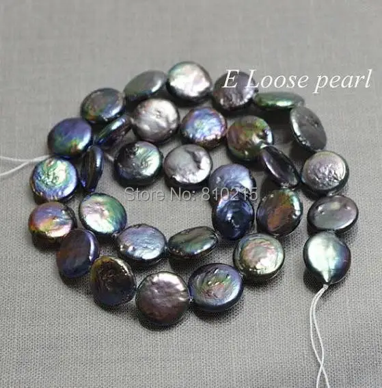 Pearl Jewelry Loose Beads Genuine Freshwater Coin Pearls Peacock Purple Loose Beads 11.5-12.5mm 15 Inches Bridal Design Wedding