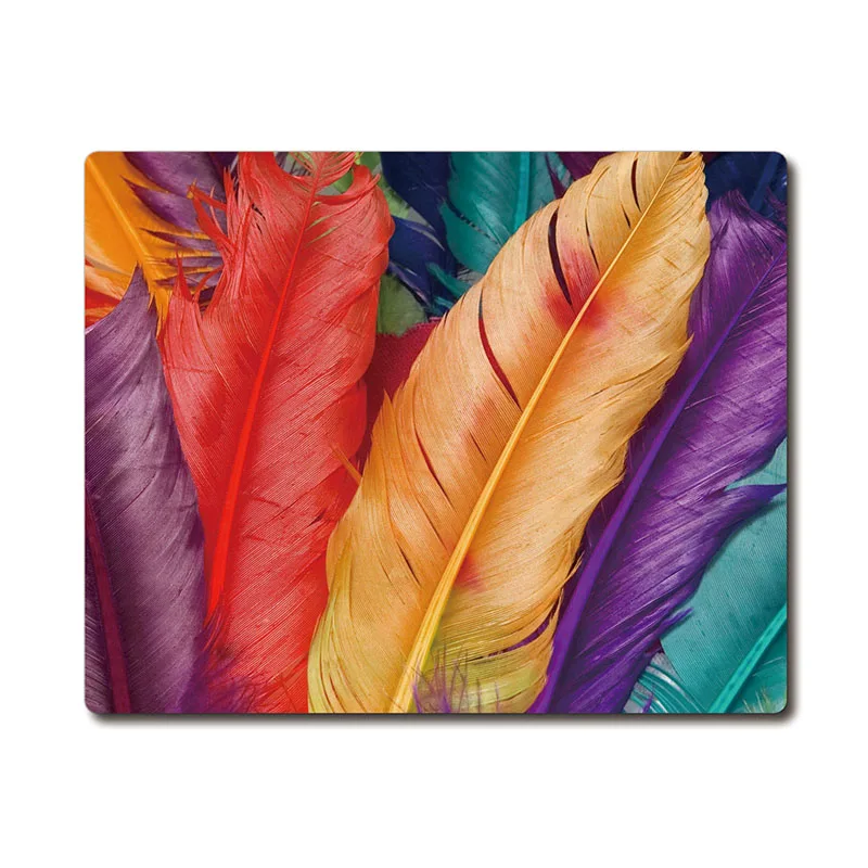 Colorful feathers art photo printed Heavy weaving anti-slip rubber pad office mouse pad Coaster Party favor gifts 220x180x3mm