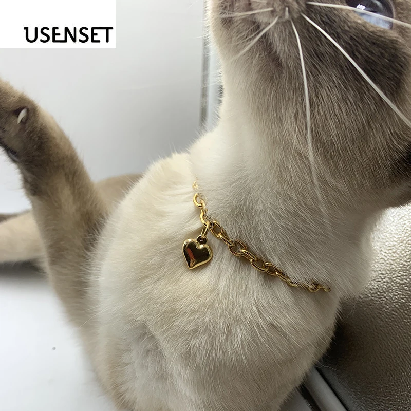 Charm Necklace 6mm Gold Color Heart Collar Chain for Pet Dog Cat Jewelry Stainless Steel Necklace Holiday Decoration