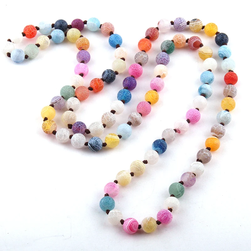 Fashion Jewelry Agat Semi Precious Stones Bead long Knotted Necklace