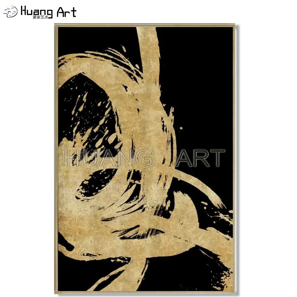 100% Hand-painted High Quality Black and Gold Abstract Landscape Oil Painting on Canvas Modern Dancer Decor Oil Painting