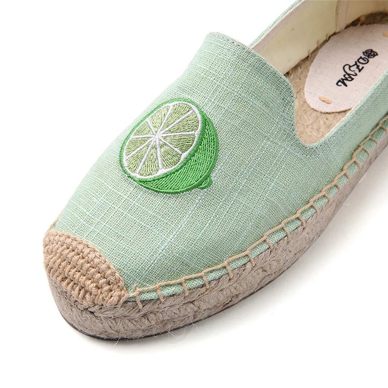 DZYM  Summer Canvas Espadrilles Women Fisherman Shoes Lemon Zapatos Ice Cream Parrot Embroider Linen Loafers Retro Flats