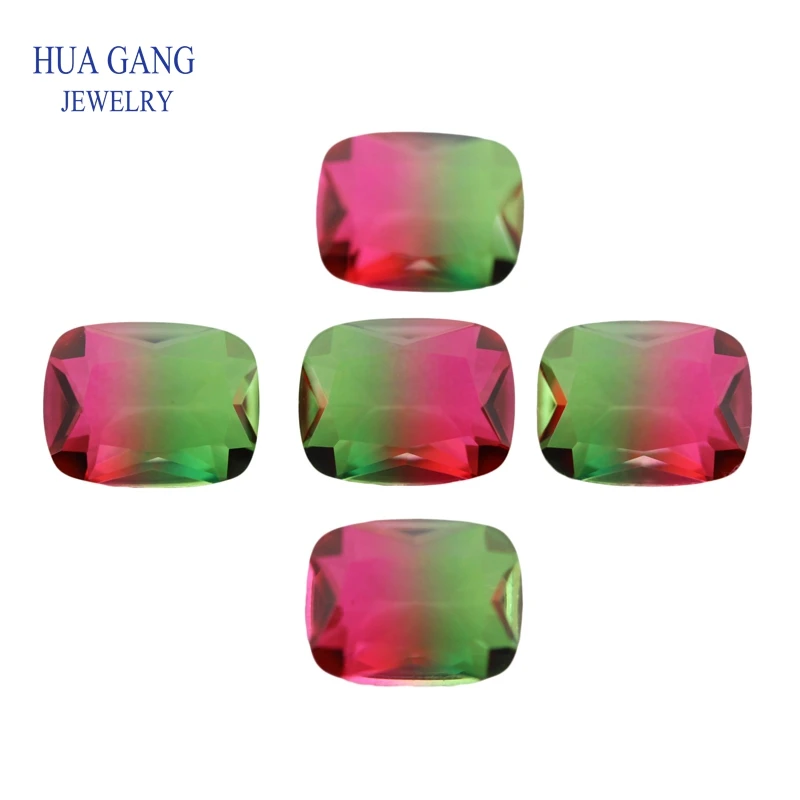 Baguette Shape Watermelon Tourmaline Stone Synthetic Glass Loose beads Size 4x6mm-13x18mm For Jewelry Making