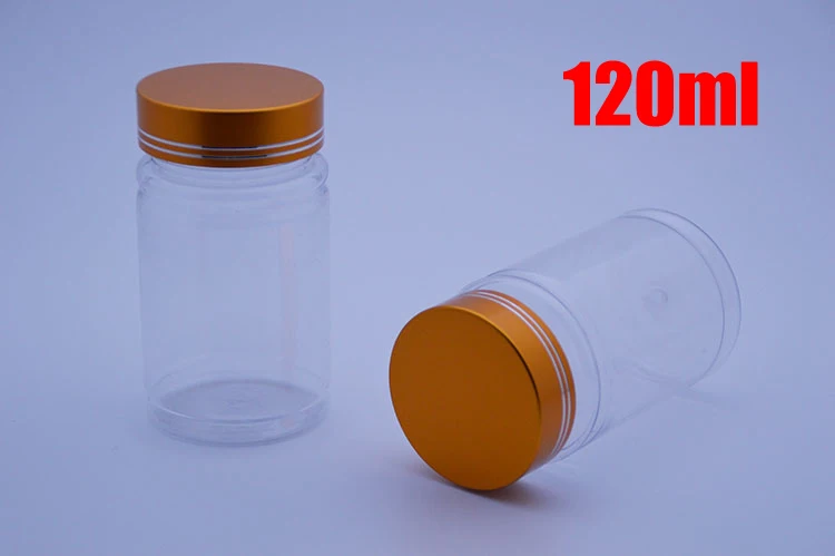 20Pcs 120Ml ขวดพลาสติก PET,แคปซูล/เม็ด/แป้ง/วิตามินยาคอนเทนเนอร์-โกลเด้นสีหมวกโลหะ