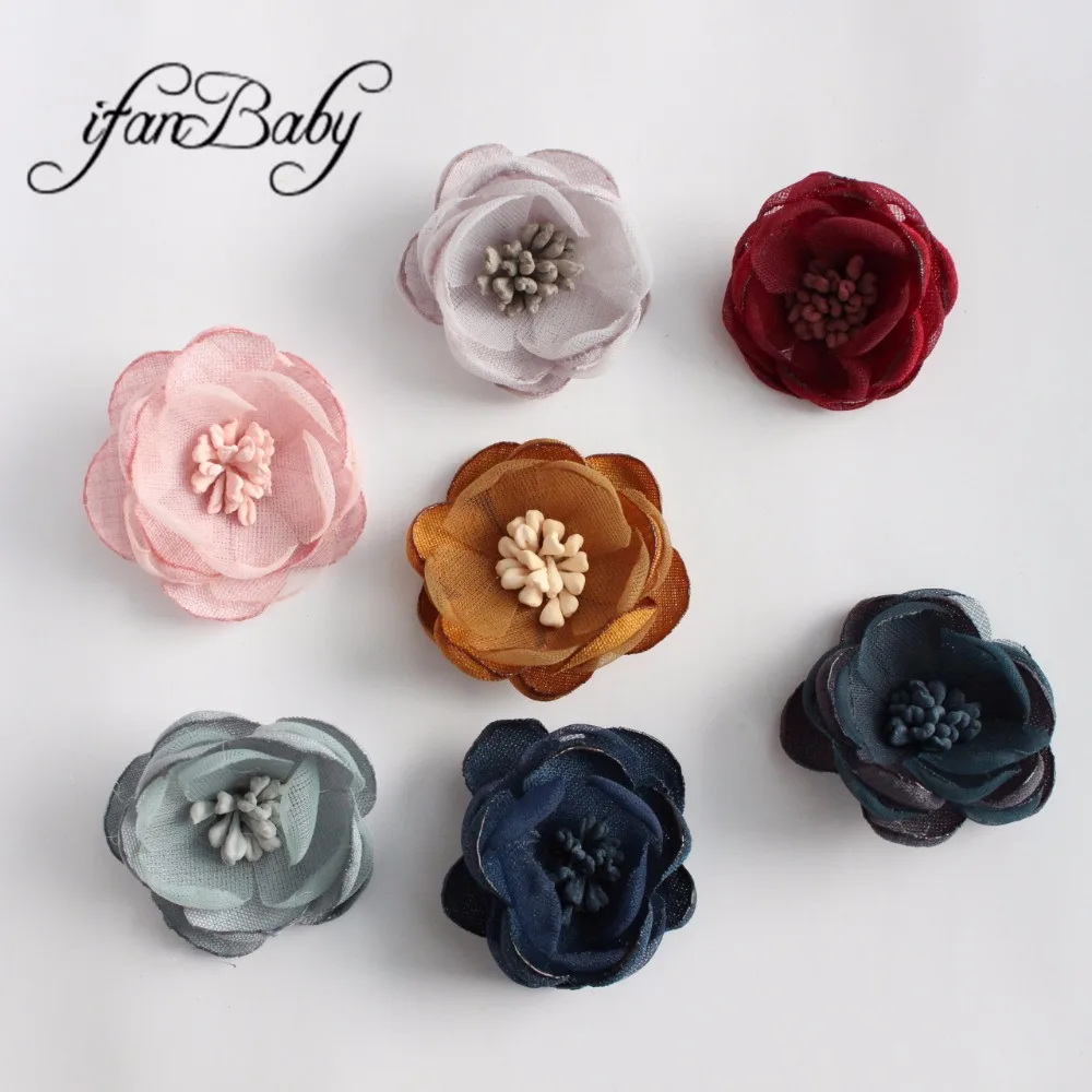 Girl women unfinished hair flowers burn satin fabric flowers for hair shoes brooch singed flowers