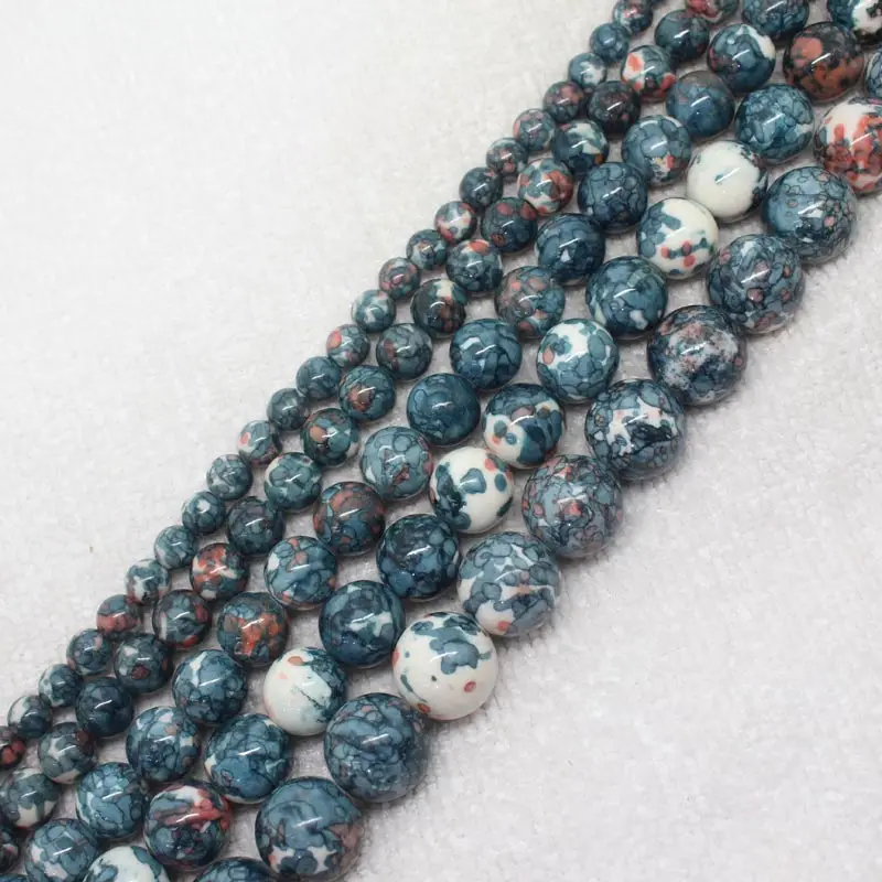 Mini. Order is $7! 6-14mm Blue White Orange Multicolor Snow Jades stones Round DIY Jewelry Making Loose Beads 15