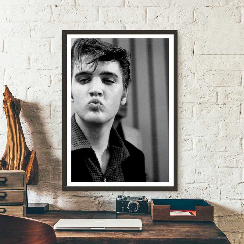 Pop Musician Elvis Poster Canvas Art Prints , The King Kiss Painting Rock Roll Music Star Wall Art Picture Home Room Decor