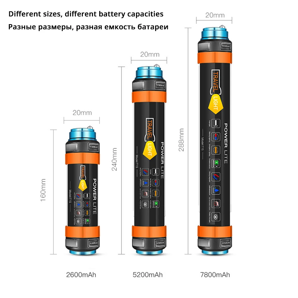 Multifunctional Rechargeable LED Flashlight Camping Lantern 7800mAH Tent Light Lamp Work Fishing Warning Light IP68 waterproof