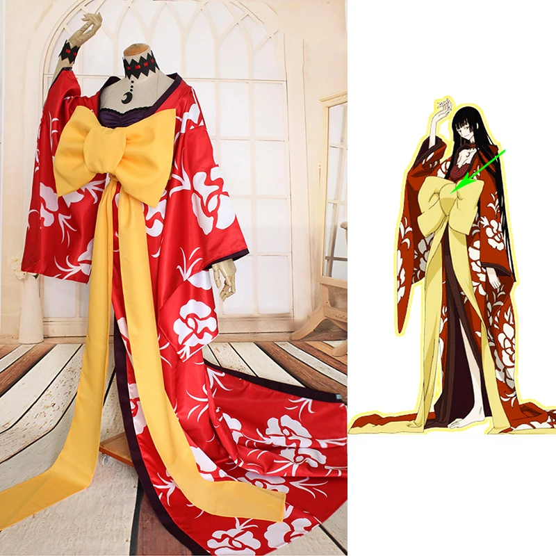 

[Customize] Anime! xxxHOLiC Ichihara Yuko Trailing Kimono Dress Uniform Cosplay Costume Halloween Carnival Outfit Free Shipping