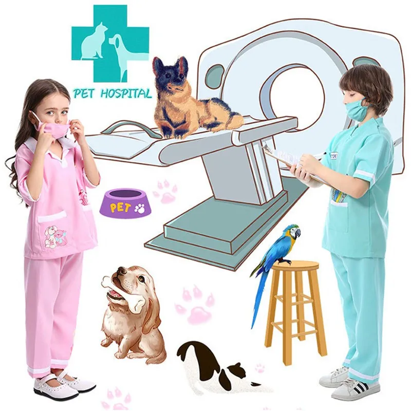 XS-L Pink Girls Halloween Veterinary Costumes Kids Children Doctor Nurse Cosplay Carnival Purim Masquerade Role Play Party Dress