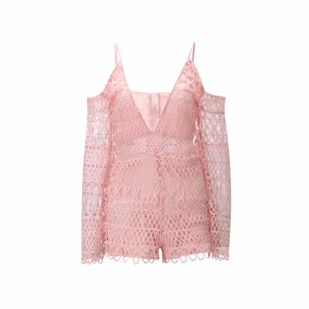 2019 Summer Fashion Women Playsuits Sexy bodysuit Lace Spaghetti jumpsuit Party Hollow Out body feminino