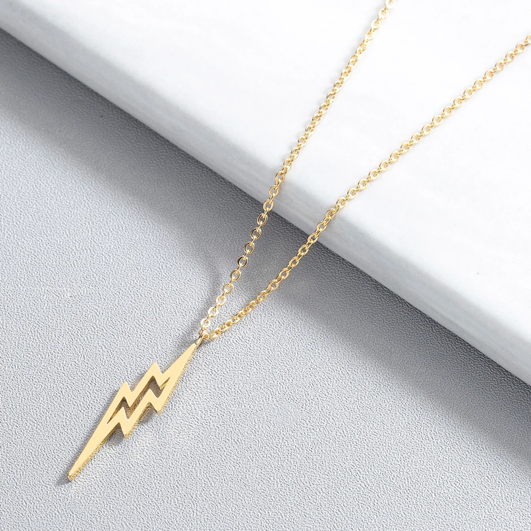 QIMING Thunder Bolt Lighting Necklace Women Men Jewelry Stainless Steel Vintage Tibetan Pendant Necklace Birthday Collar Collier