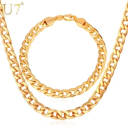 U7 Brand Jewelry Sets Men's Fashion Jewelry Sale Trendy Gold Color 7MM Wide Chain Bracelet Necklace Set Wholesale S401