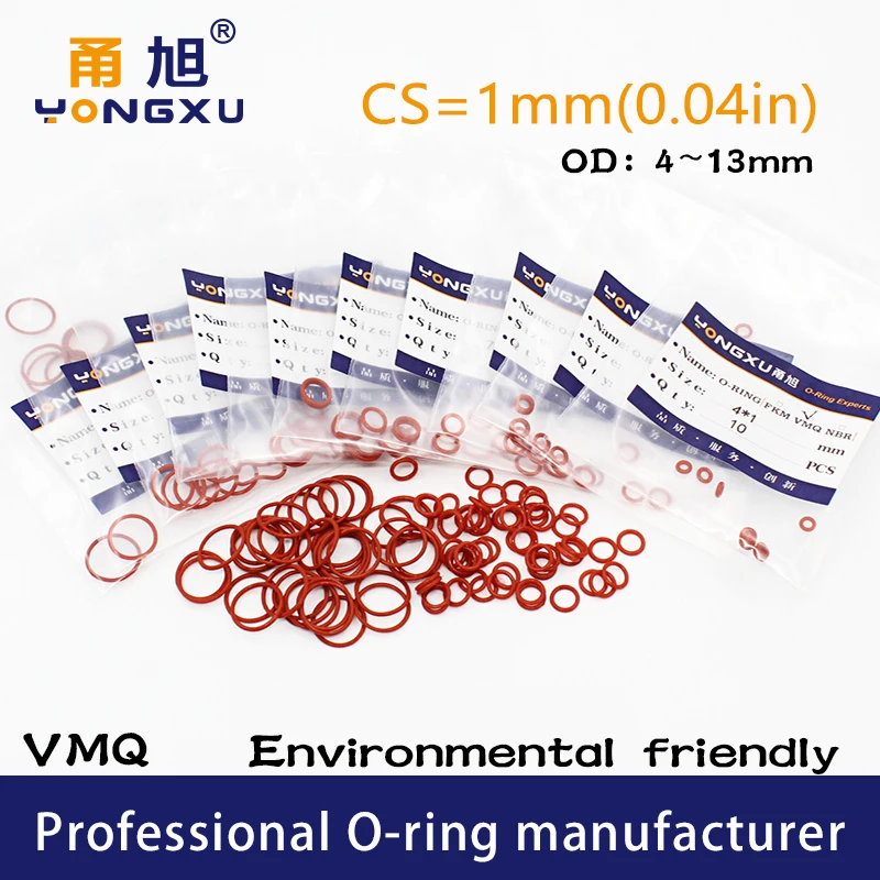 10PCS/Lot Red Silicone Ring VMQ O-Ring CS1mm Thickness OD4/5/6/7/8/9/10/11/12/13*1mm O Ring Seal Rubber Gasket Rings Washer