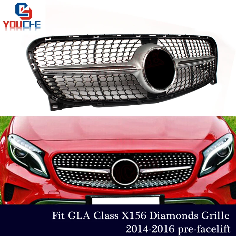 

X156 Diamonds Front Grilles For Mercedes GLA X156 2014 2015 2016 Pre-facelift Car Styling Bumper Grill Mesh