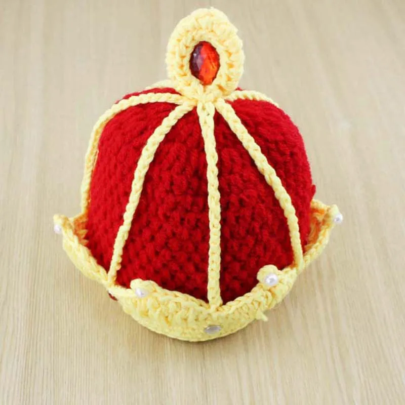 Handmade Crochet King Crown Baby Crystal Pearls Beanies Hats Caps Newborn Boy Girl Photography Props Knitted Cap H125