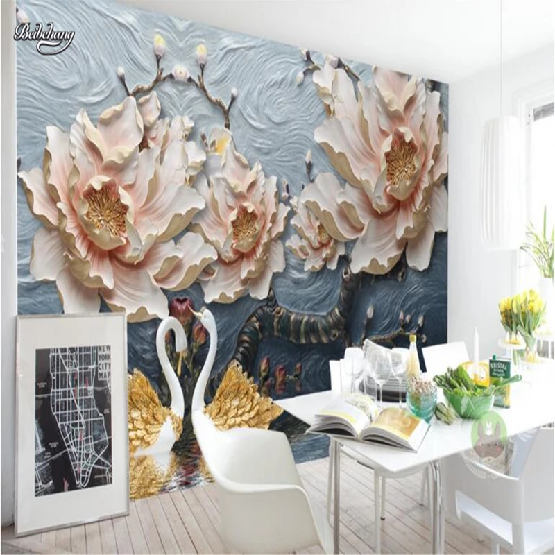 

wellyu New Chinese Reliefs Stereo Flowers Fugitive TV Backdrop Customized Large Mural Nonwovens Wallpapers papel de parede