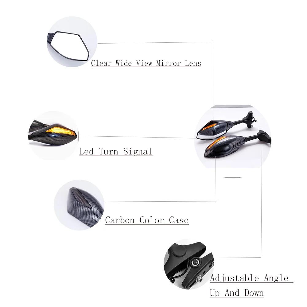 BLACK CARBON LED TURN SIGNAL MIRRORS FOR YAMAHA YZF R6 FZ1 FZ6 600R R3