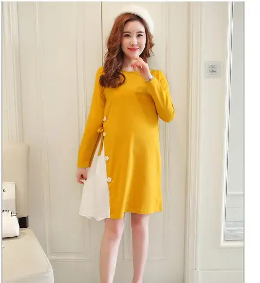 Cute Elegant Maternity coat Pregnancy autumn long Sleeve Cotton Pregnant Dress pink dresses Clothes For Pregnant Women M-2XL