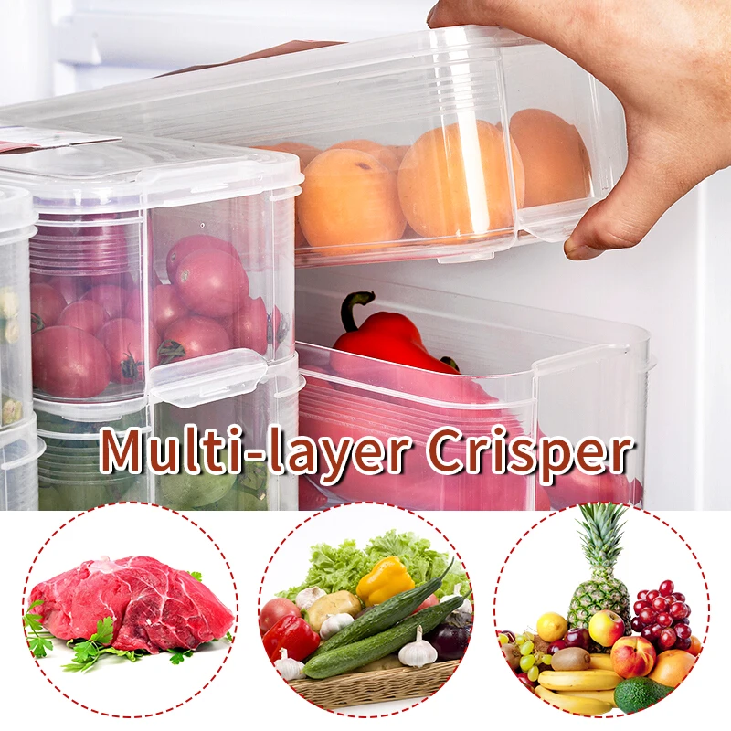 Plastic Storage Bins Fresh Keeping Refrigerator Storage Box Food Containers for Kitchen Fridge Cabinet Freezer Desk Organizer