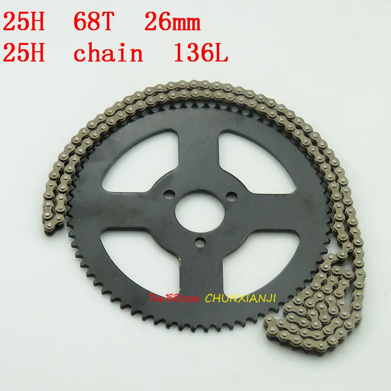 

Good quality 25H 68T tooth 29mm rear Sprocket + Chain 136L Links For 2 Stroke 47cc 49cc Mini moto Pocket Bike ATV Quad