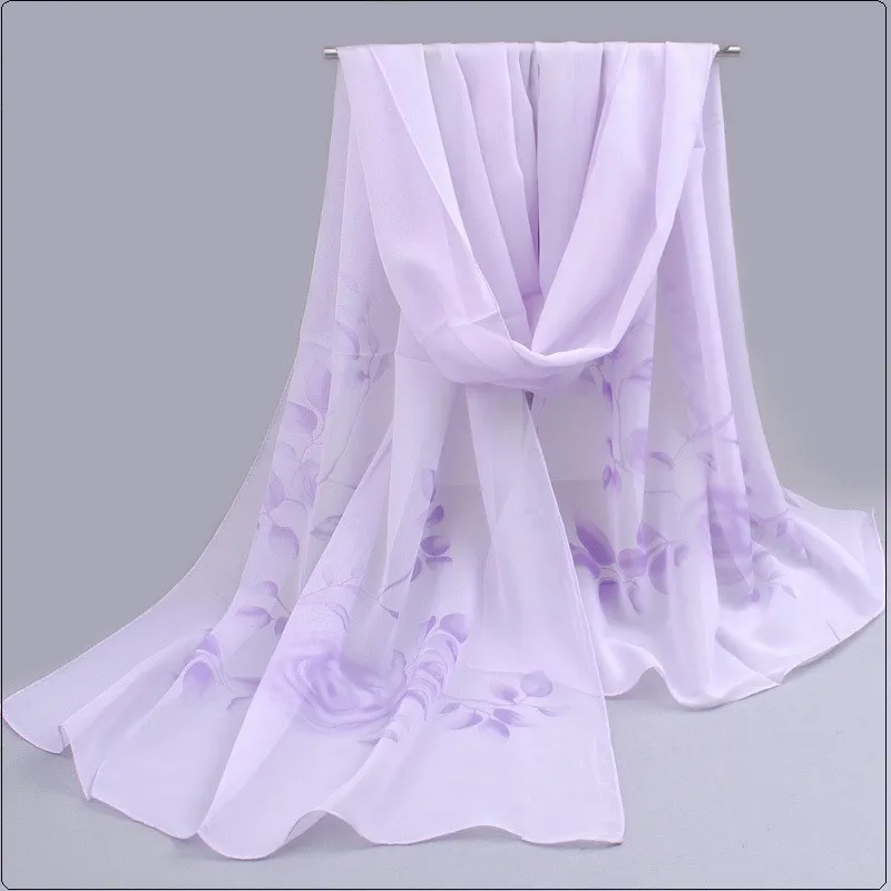 Neue Mode Druck Lange Chiffon-Silk schals Designer Frau Mode Neue Design Pfau Blume drucken schals