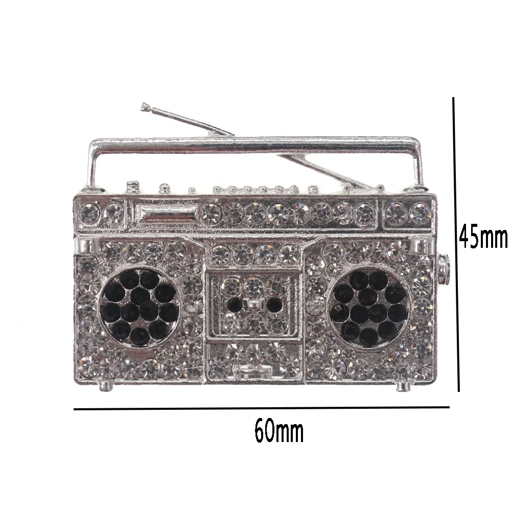 New Wholesale Classic Black And White Radio Pin Jewelry Brooch Rhinestone Crystal Radio Shape Brooch For Gift/Party/Decoration